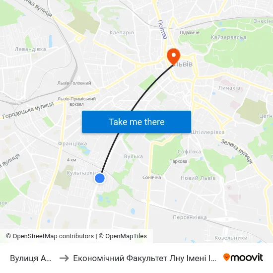 Вулиця Аркаса to Економічний Факультет Лну Імені Івана Франка map