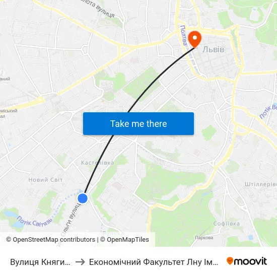 Вулиця Княгині Ольги to Економічний Факультет Лну Імені Івана Франка map
