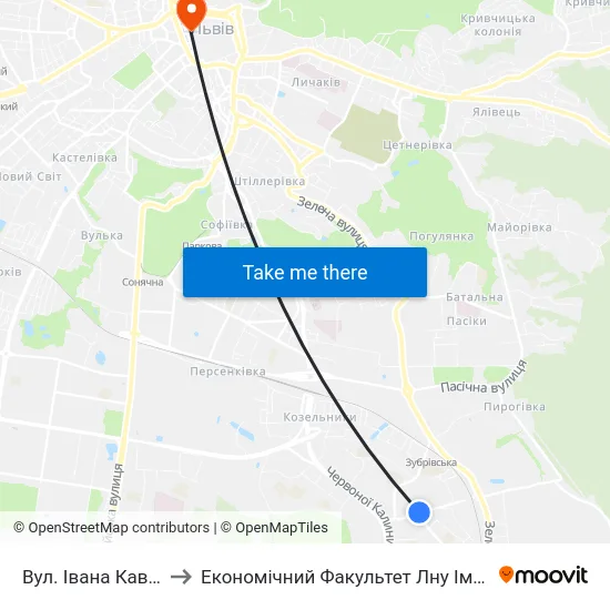 Вул. Івана Кавалерідзе to Економічний Факультет Лну Імені Івана Франка map