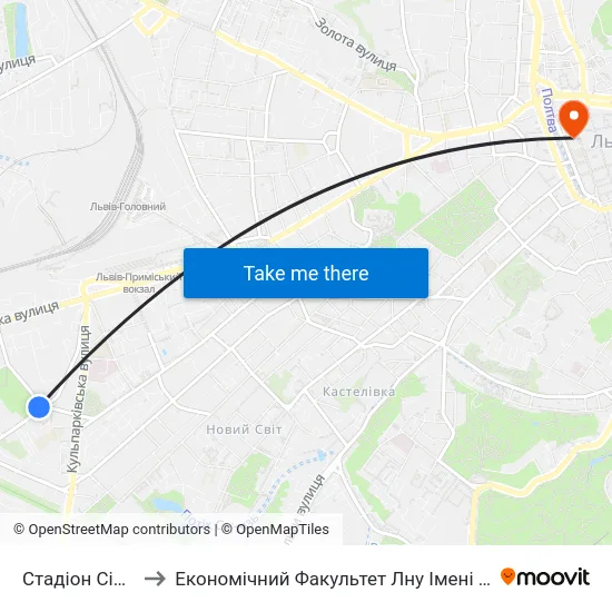 Стадіон Сільмаш to Економічний Факультет Лну Імені Івана Франка map