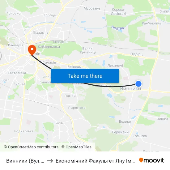 Винники (Вул. Лисика) to Економічний Факультет Лну Імені Івана Франка map
