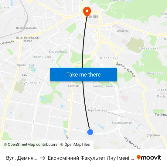 Вул. Демнянська to Економічний Факультет Лну Імені Івана Франка map