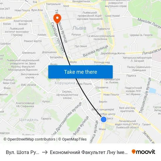 Вул. Шота Руставелі to Економічний Факультет Лну Імені Івана Франка map