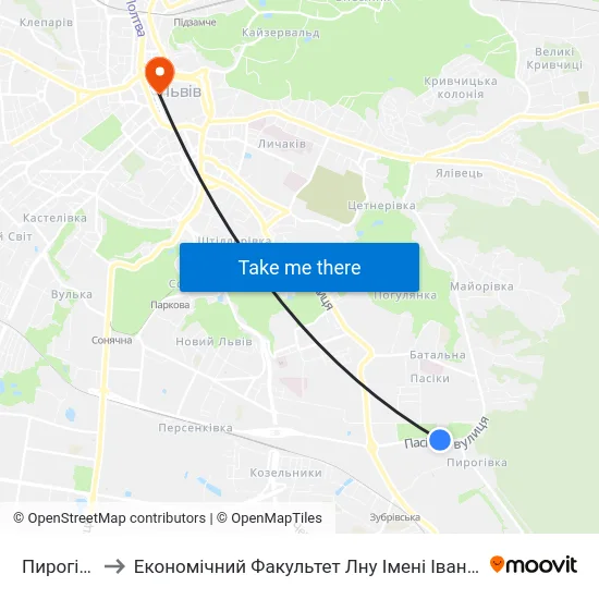 Пирогівка to Економічний Факультет Лну Імені Івана Франка map
