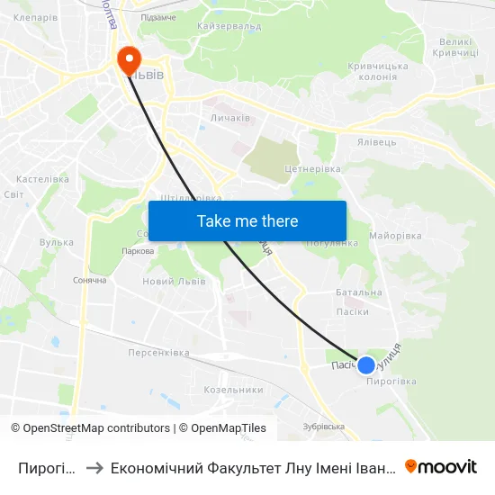 Пирогівка to Економічний Факультет Лну Імені Івана Франка map