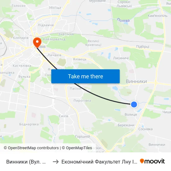 Винники (Вул. Шептицьких) to Економічний Факультет Лну Імені Івана Франка map