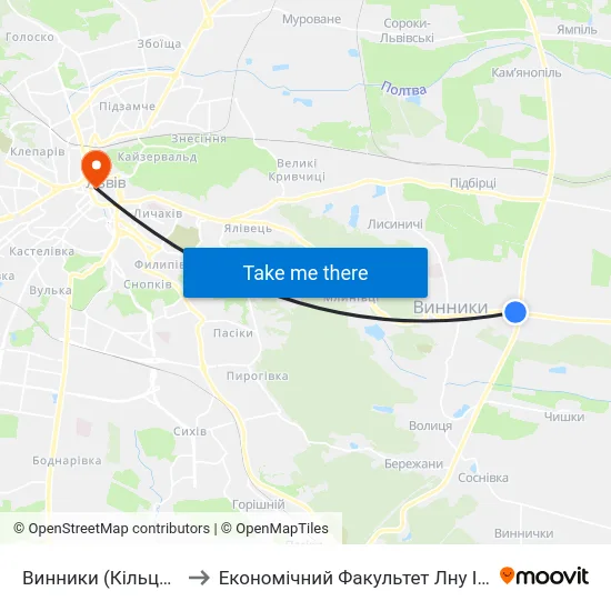 Винники (Кільцева Дорога) to Економічний Факультет Лну Імені Івана Франка map
