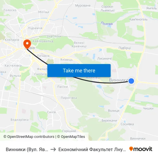 Винники (Вул. Яворницького) to Економічний Факультет Лну Імені Івана Франка map