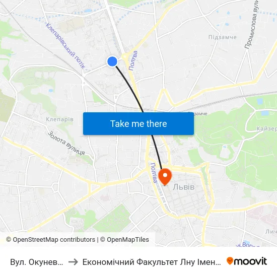 Вул. Окуневського to Економічний Факультет Лну Імені Івана Франка map