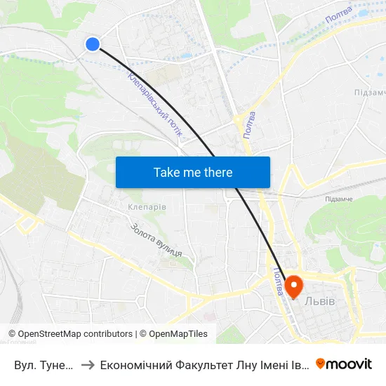 Вул. Тунельна to Економічний Факультет Лну Імені Івана Франка map