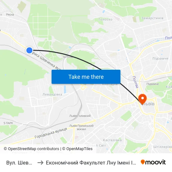 Вул. Шевченка to Економічний Факультет Лну Імені Івана Франка map