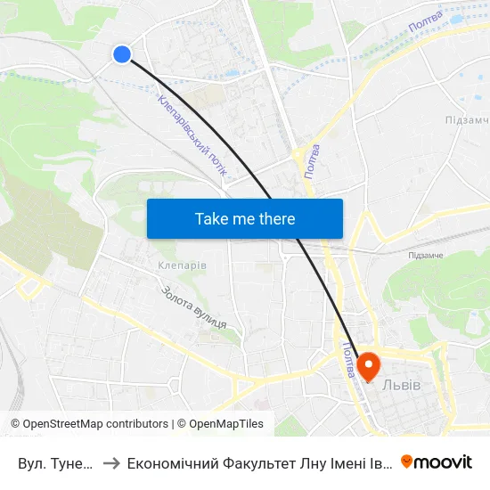 Вул. Тунельна to Економічний Факультет Лну Імені Івана Франка map