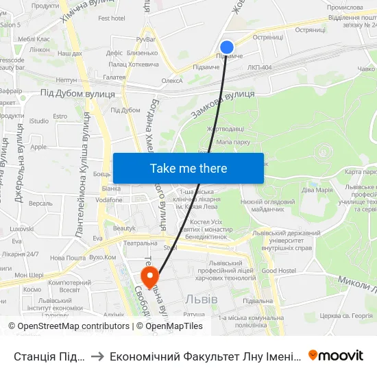 Станція Підзамче to Економічний Факультет Лну Імені Івана Франка map