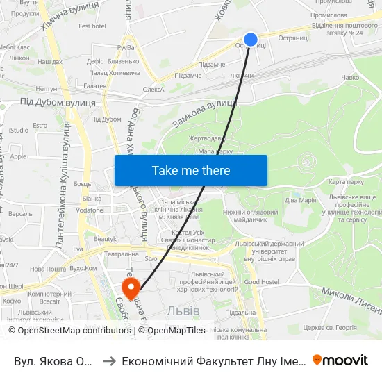 Вул. Якова Остряниці to Економічний Факультет Лну Імені Івана Франка map