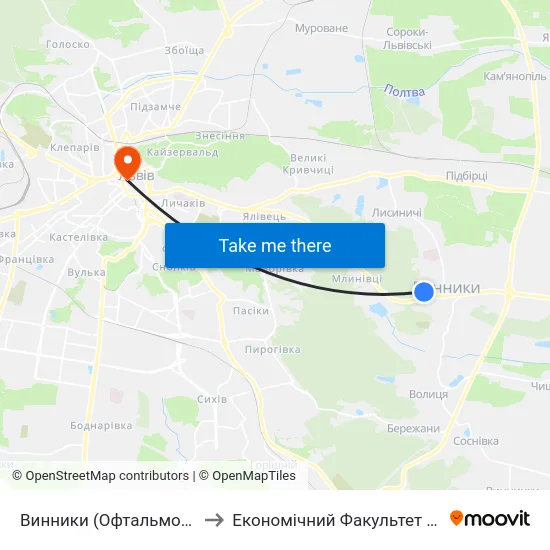 Винники (Офтальмологічна Поліклініка) to Економічний Факультет Лну Імені Івана Франка map
