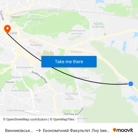 Винниківське Озеро to Економічний Факультет Лну Імені Івана Франка map