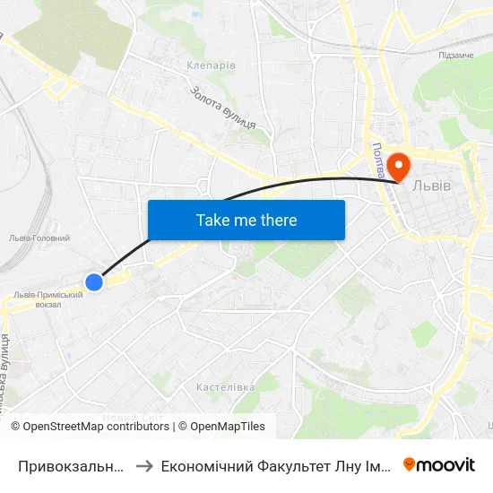 Привокзальний Ринок to Економічний Факультет Лну Імені Івана Франка map