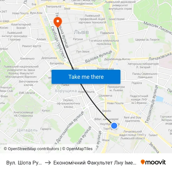 Вул. Шота Руставелі to Економічний Факультет Лну Імені Івана Франка map