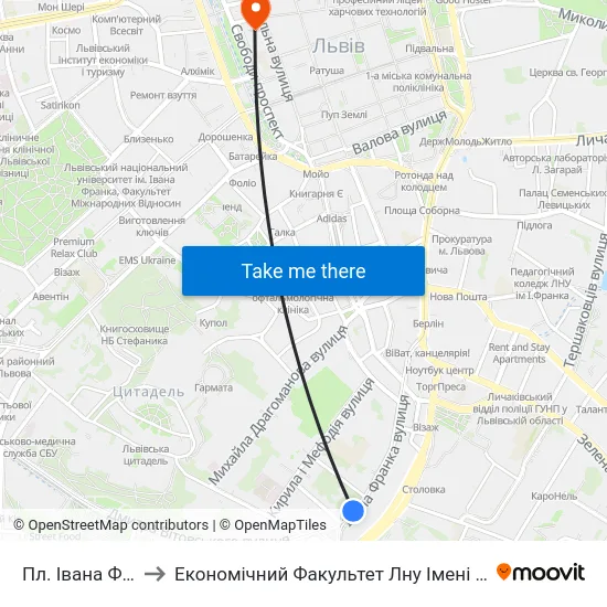 Пл. Івана Франка to Економічний Факультет Лну Імені Івана Франка map