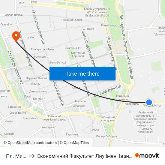 Пл. Митна to Економічний Факультет Лну Імені Івана Франка map
