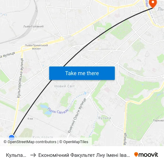 Кульпарків to Економічний Факультет Лну Імені Івана Франка map