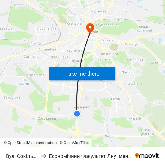 Вул. Сокільницька to Економічний Факультет Лну Імені Івана Франка map