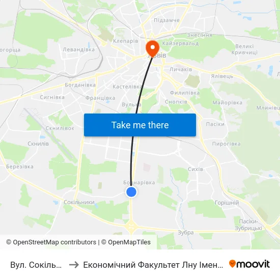 Вул. Сокільницька to Економічний Факультет Лну Імені Івана Франка map