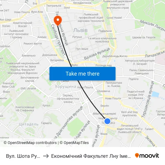 Вул. Шота Руставелі to Економічний Факультет Лну Імені Івана Франка map