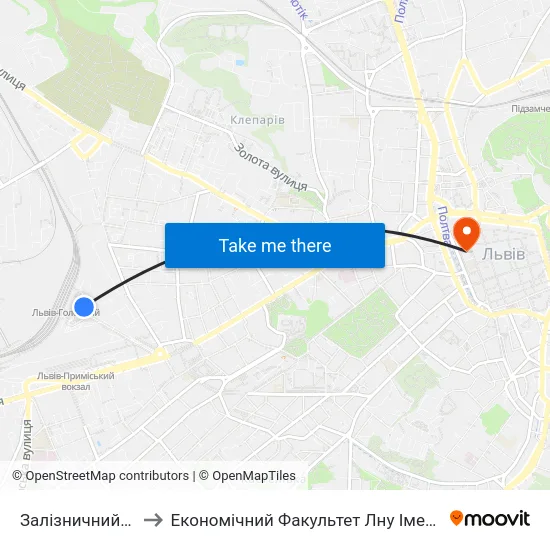 Залізничний Вокзал to Економічний Факультет Лну Імені Івана Франка map