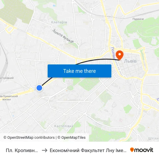Пл. Кропивницького to Економічний Факультет Лну Імені Івана Франка map
