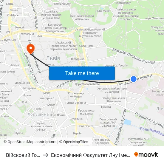 Війсковий Госпіталь to Економічний Факультет Лну Імені Івана Франка map
