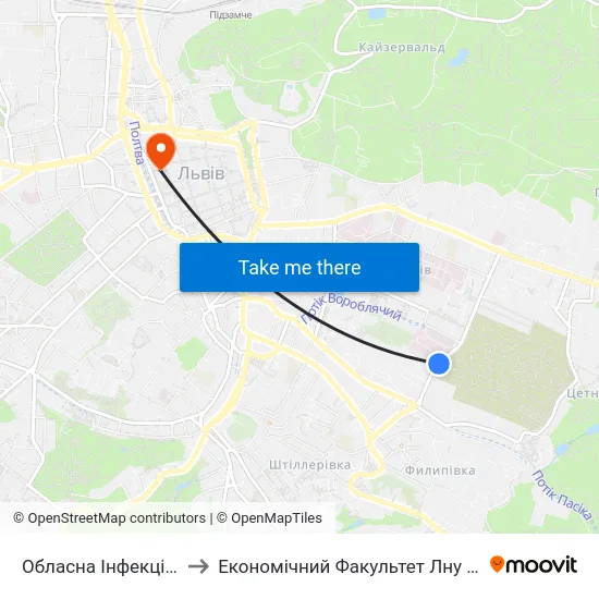 Обласна Інфекційна Лікарня to Економічний Факультет Лну Імені Івана Франка map