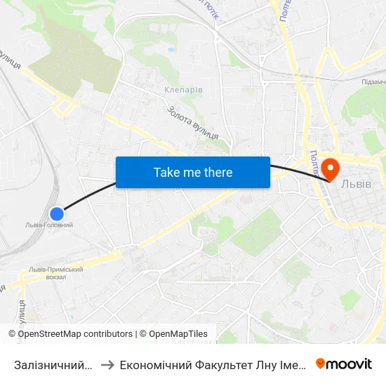 Залізничний Вокзал to Економічний Факультет Лну Імені Івана Франка map