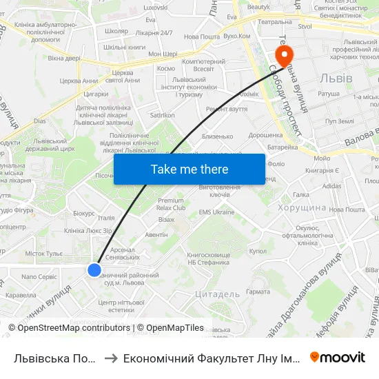 Львівська Політехніка to Економічний Факультет Лну Імені Івана Франка map