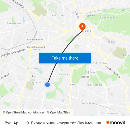 Вул. Аркаса to Економічний Факультет Лну Імені Івана Франка map