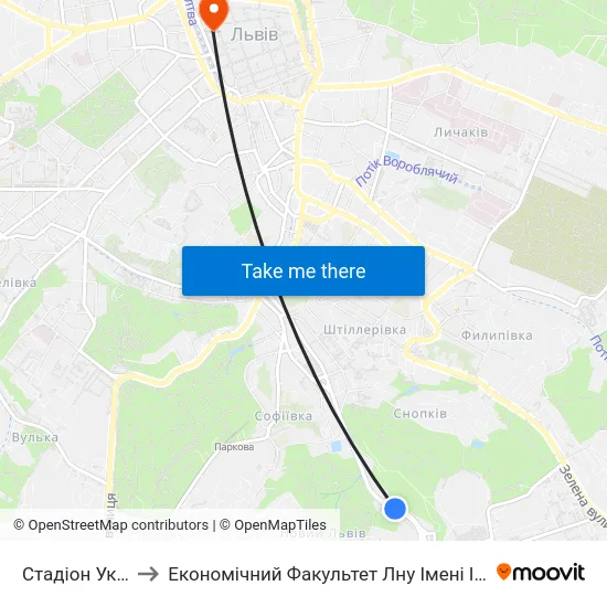 Стадіон Україна to Економічний Факультет Лну Імені Івана Франка map