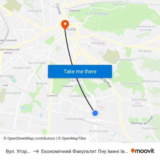 Вул. Угорська to Економічний Факультет Лну Імені Івана Франка map