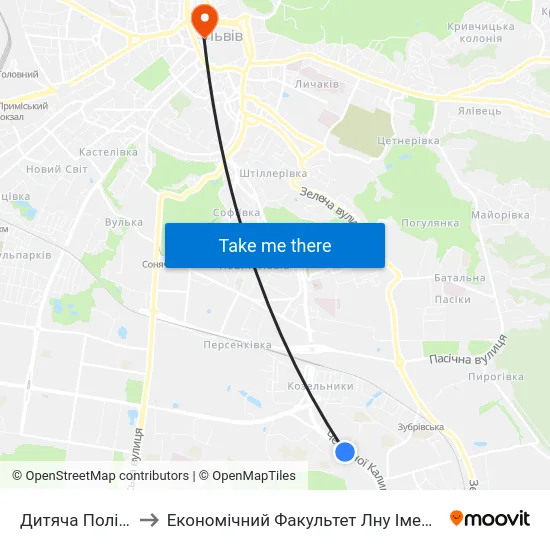 Дитяча Поліклініка to Економічний Факультет Лну Імені Івана Франка map