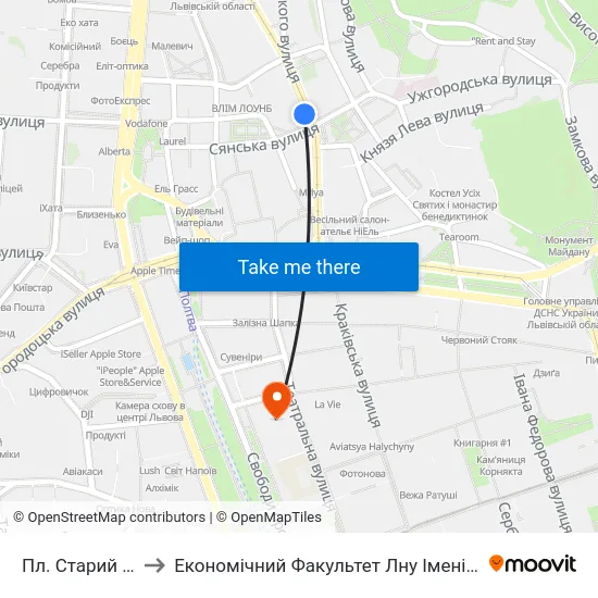 Пл. Старий Ринок to Економічний Факультет Лну Імені Івана Франка map