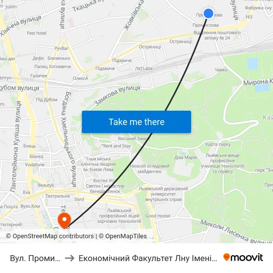 Вул. Промислова to Економічний Факультет Лну Імені Івана Франка map