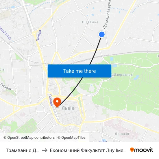 Трамвайне Депо №2 to Економічний Факультет Лну Імені Івана Франка map
