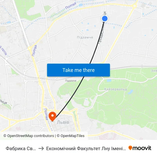 Фабрика Світанок to Економічний Факультет Лну Імені Івана Франка map