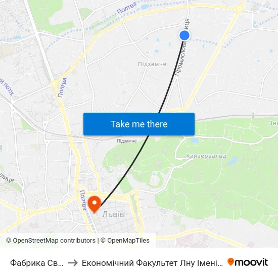 Фабрика Світанок to Економічний Факультет Лну Імені Івана Франка map
