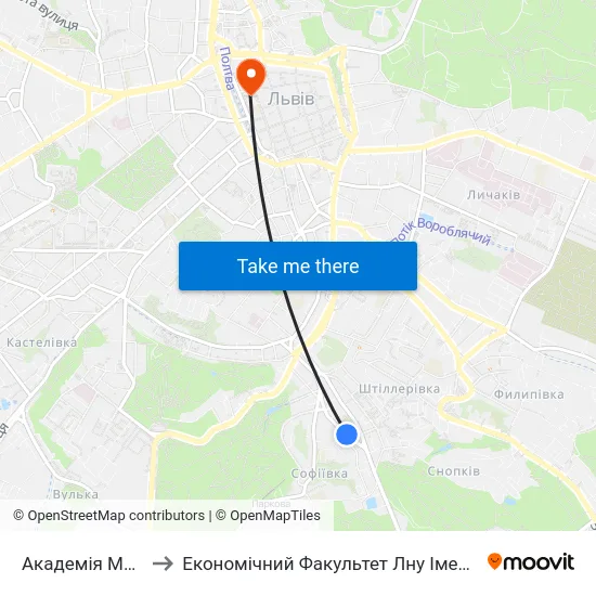 Академія Мистецтв to Економічний Факультет Лну Імені Івана Франка map