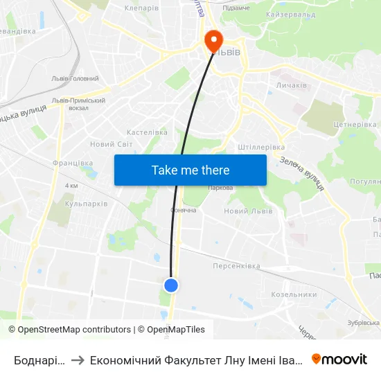 Боднарівка to Економічний Факультет Лну Імені Івана Франка map