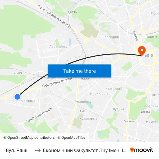 Вул. Ряшівська to Економічний Факультет Лну Імені Івана Франка map