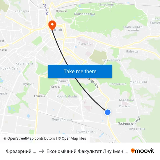 Фрезерний Завод to Економічний Факультет Лну Імені Івана Франка map
