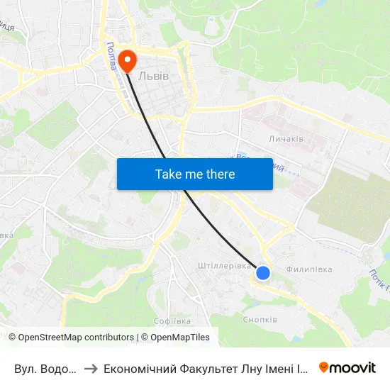 Вул. Водогінна to Економічний Факультет Лну Імені Івана Франка map