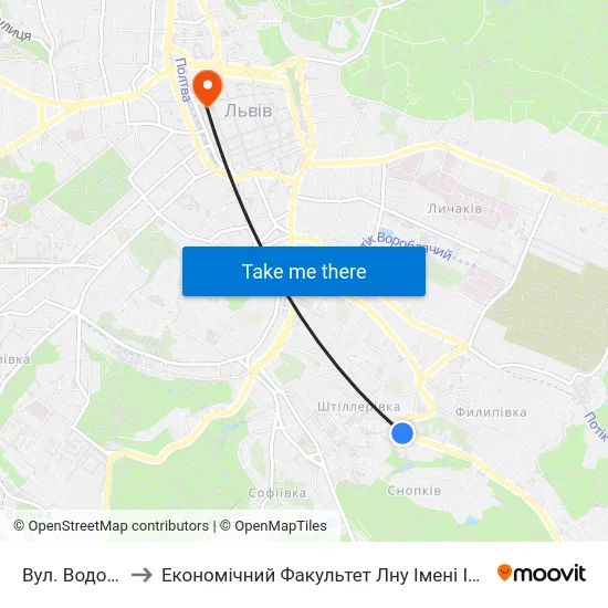 Вул. Водогінна to Економічний Факультет Лну Імені Івана Франка map
