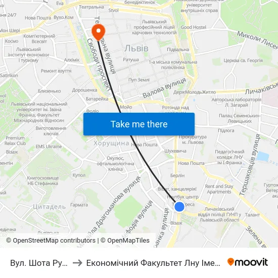 Вул. Шота Руставелі to Економічний Факультет Лну Імені Івана Франка map
